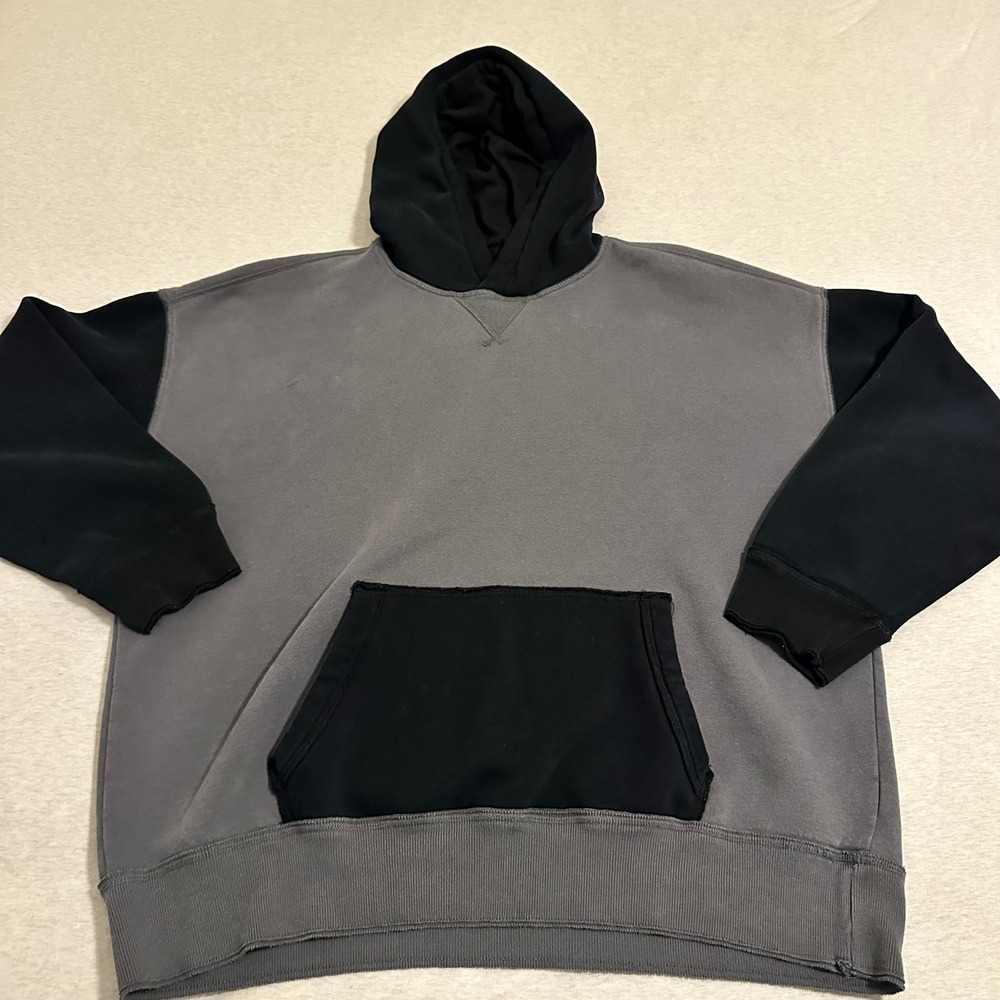 Hollister Mens Oversized Colorblock Hoodie Grey Black Fleece Pullover XL